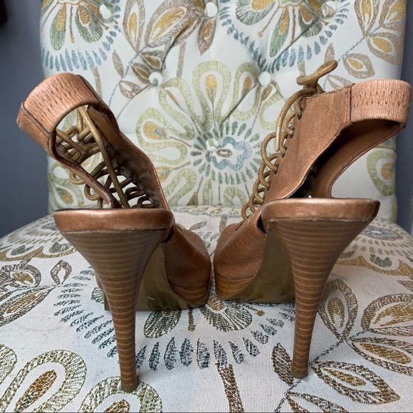 Steve Madden Maxine Tan Leather Tie Up Heels 7M - Picture 3 of 4